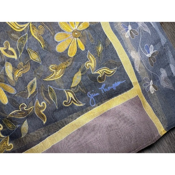 Jim Thompson Silk Floral Scarf Wrap Rectangle Delicate Sheer Flower Design - Picture 3 of 7
